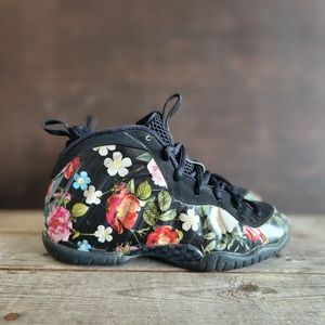 Nike Little Posite Floral Foamposite One Black Youth Size 1.5 Sneaker Shoes